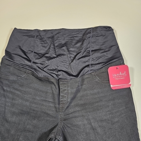 Isabel Maternity Crossover Panel Black Wash Denim Bermuda Shorts Size  NWT - Picture 2 of 13